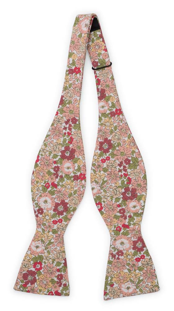 Bomull Sløyfer Uknyttede, Hvit base med rosa, beige, rosa & grønne blomster