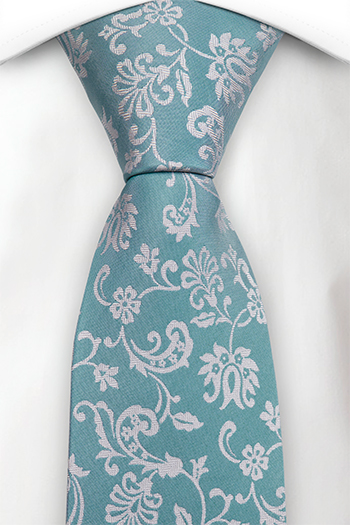 Silke Slips, Cyan blå, gulhvit fiskebeinmønstrete blomster, Turkis, Blomster