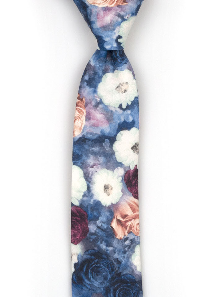 Bomull Gutteslips, Flerfargede roser og blomster på blått, Notch FLORONUBO Blue