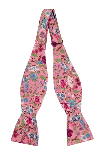 Bomull Sløyfer Uknyttede, Rosa, blå, lilla & grønne blomster på rosa