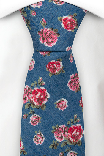 Bomull Slips, Denimblått med røde og rosa roser, Blå, Blomster